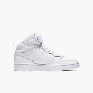 NEW NIKE big kid's court borough mid 2 shoe in white/white/white
